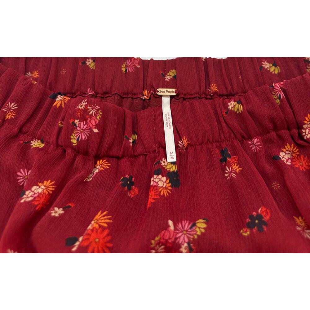 Free People “From The Valley” Floral Tiered Ruffle Mini Skirt burgundy Size M - Picture 5 of 8